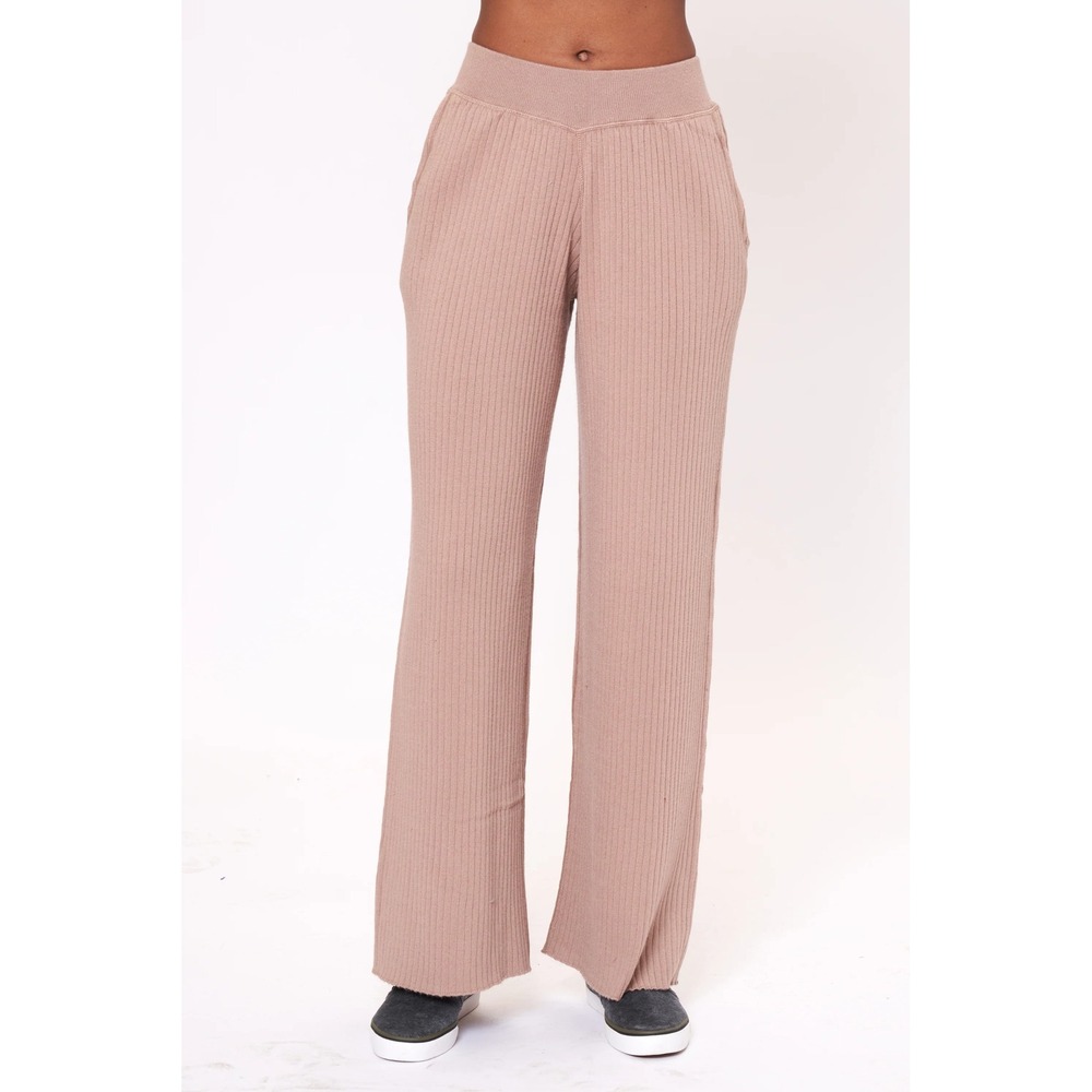 Gilli Tan Beige Pleated Wide Leg Pants Women High Waist Lettuce Hem Pockets (74)